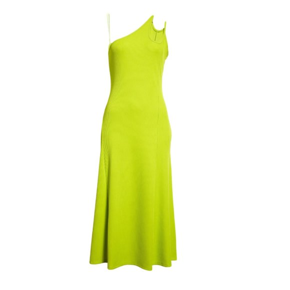 NWT TOPSHOP One-Shoulder Ribbed Midi Dress LIGHT GREEN Medium - Picture 1 of 7